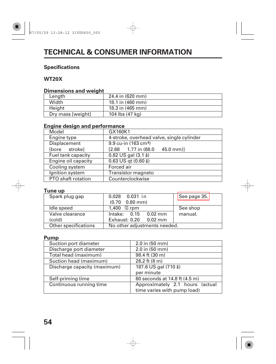 54 technical & consumer information | HONDA WT20X User Manual | Page 56 / 64