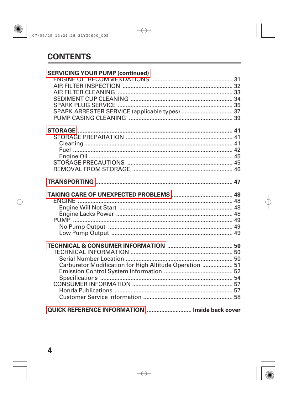 4contents | HONDA WT20X User Manual | Page 6 / 64