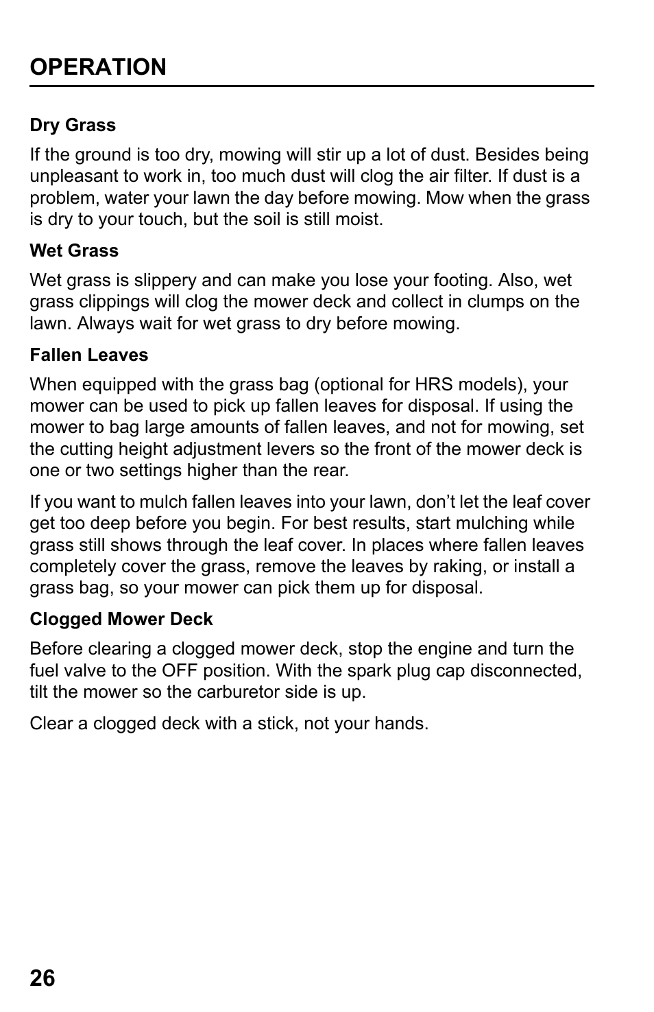 Operation 26 | HONDA HRR216TDA User Manual | Page 28 / 72