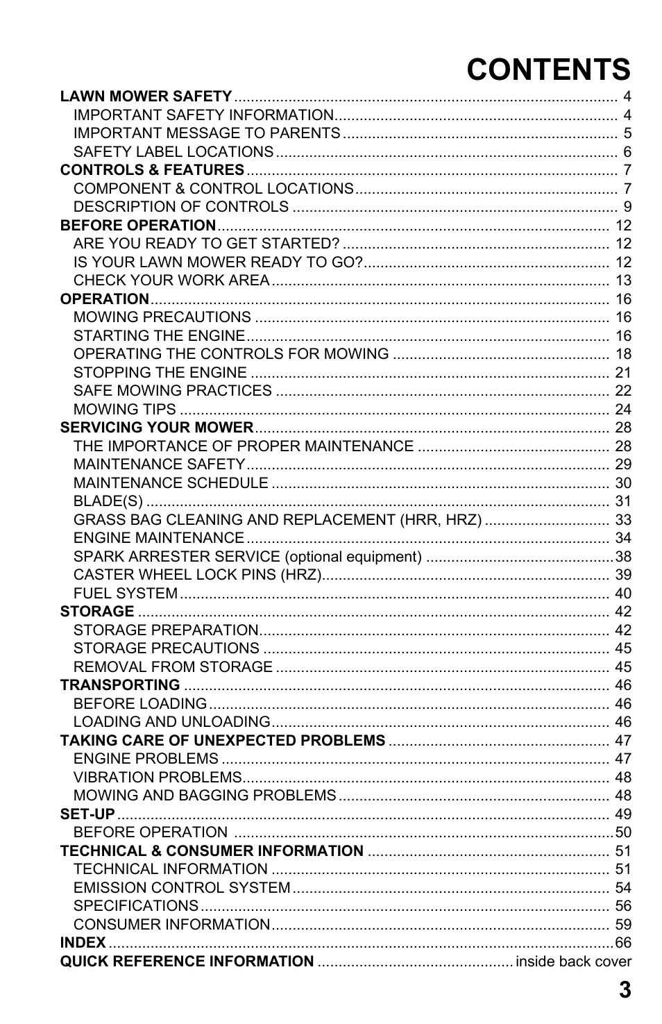 HONDA HRR216TDA User Manual | Page 5 / 72