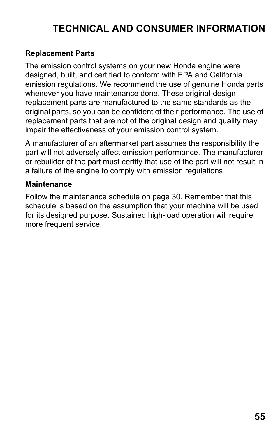 Technical and consumer information 55 | HONDA HRR216TDA User Manual | Page 57 / 72