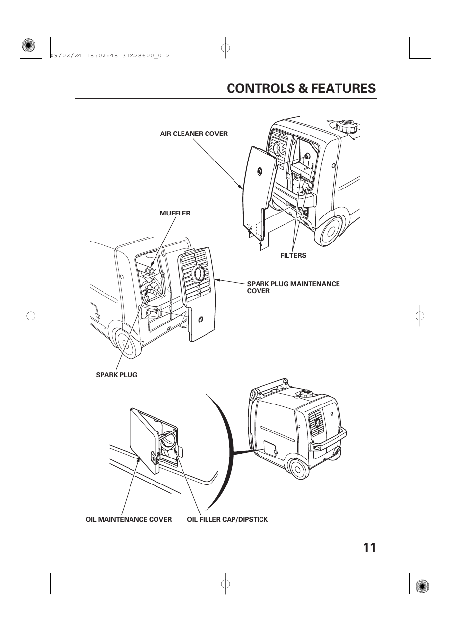 11 controls & features | HONDA HANDI EU3000I User Manual | Page 13 / 96