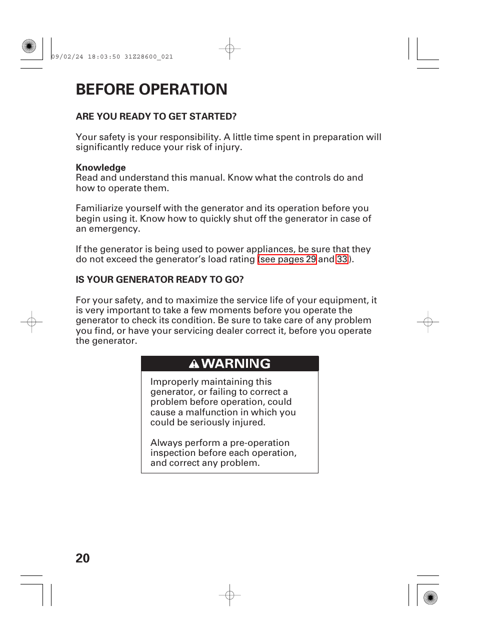 Before operation, Are you ready to get started, Is your generator ready to go | HONDA HANDI EU3000I User Manual | Page 22 / 96