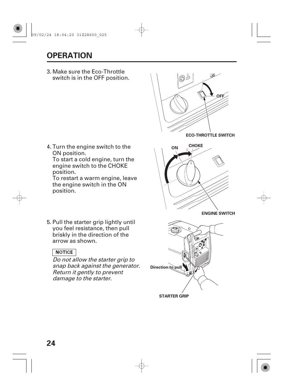 24 operation | HONDA HANDI EU3000I User Manual | Page 26 / 96