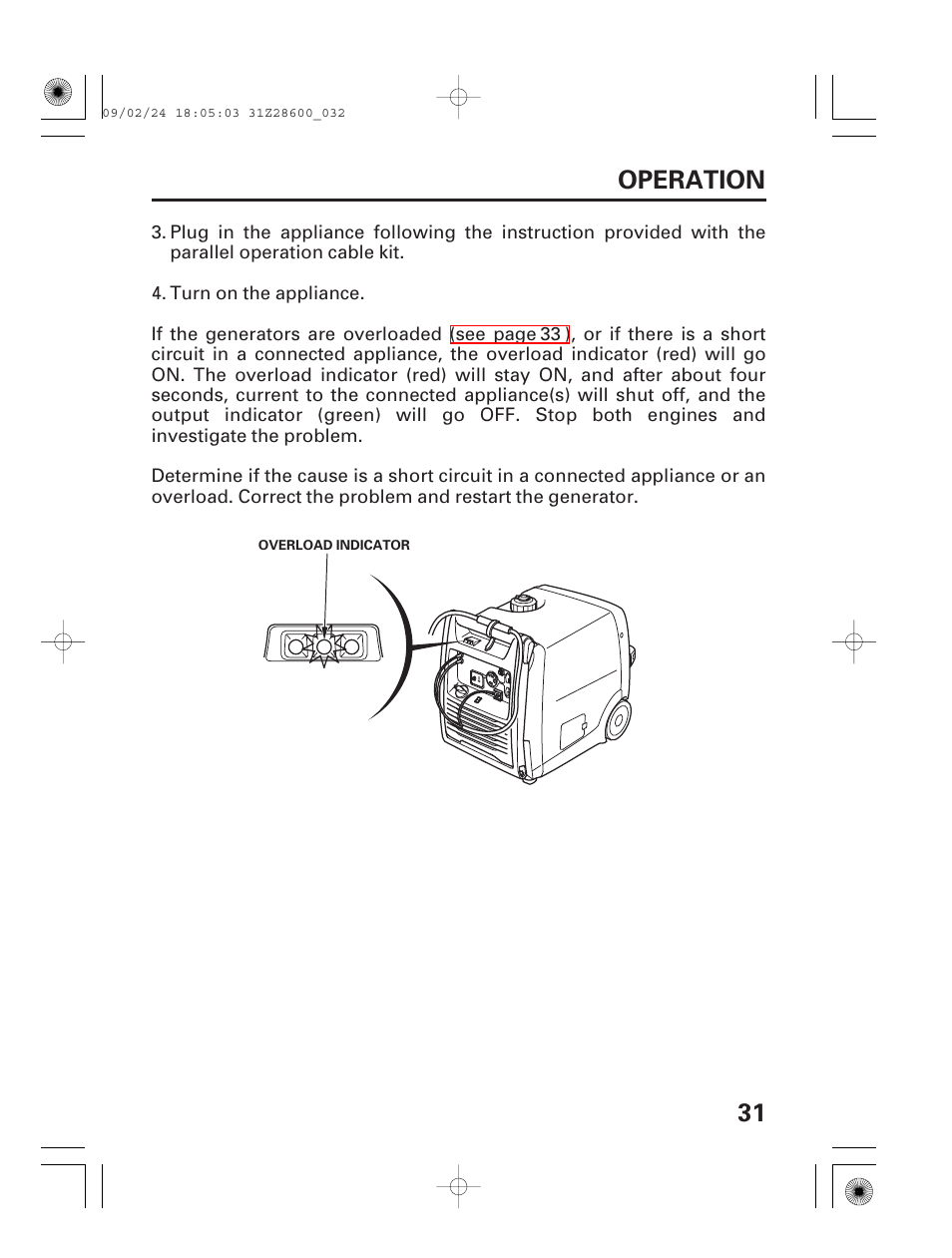 31 operation | HONDA HANDI EU3000I User Manual | Page 33 / 96