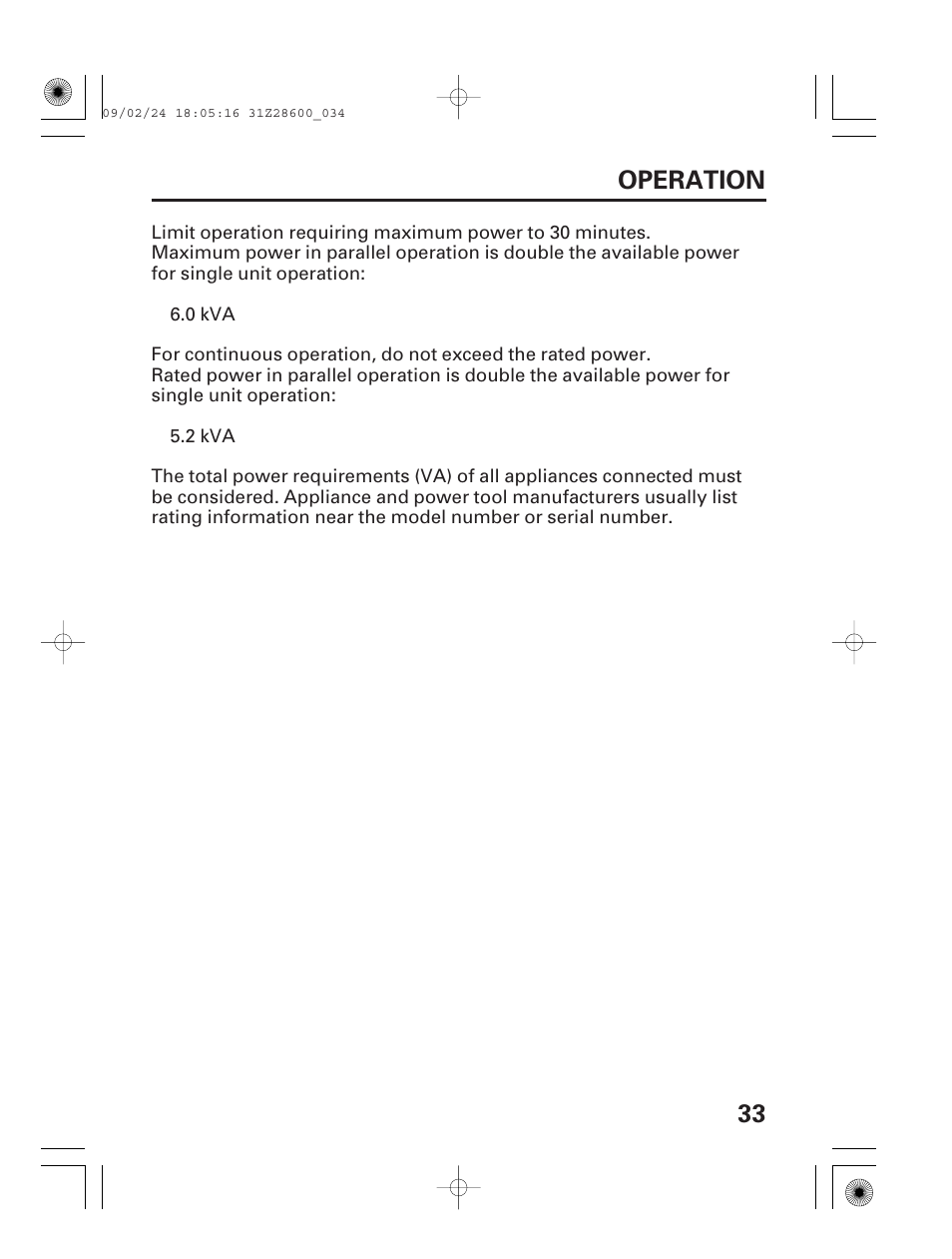 33 operation | HONDA HANDI EU3000I User Manual | Page 35 / 96