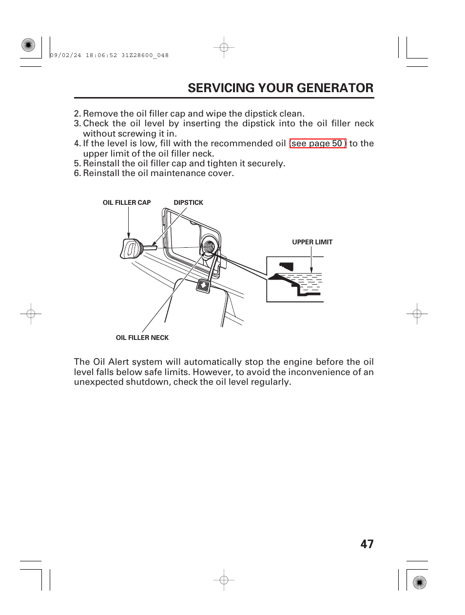 47 servicing your generator | HONDA HANDI EU3000I User Manual | Page 49 / 96
