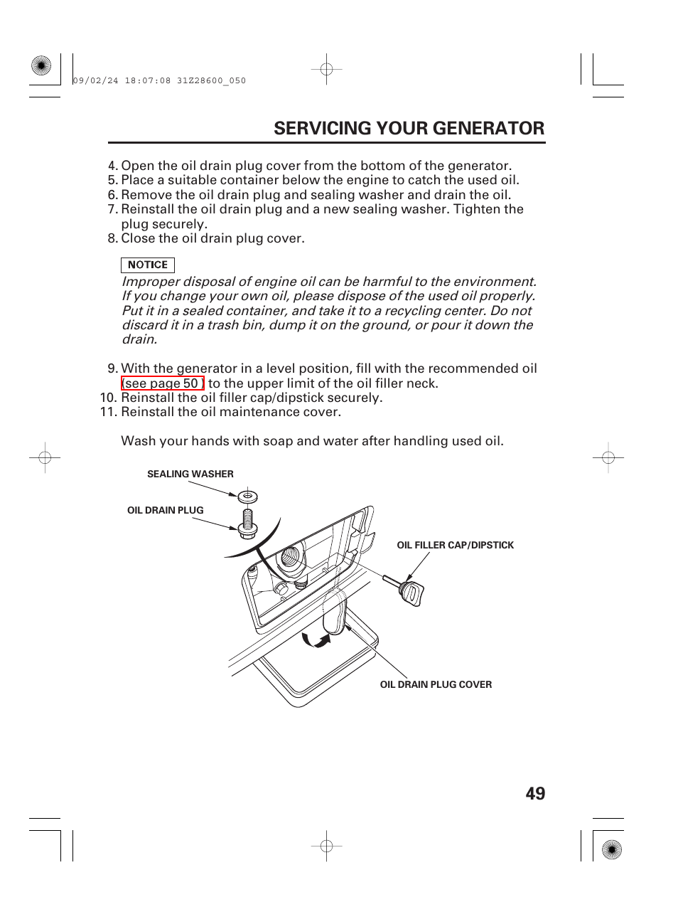 49 servicing your generator | HONDA HANDI EU3000I User Manual | Page 51 / 96