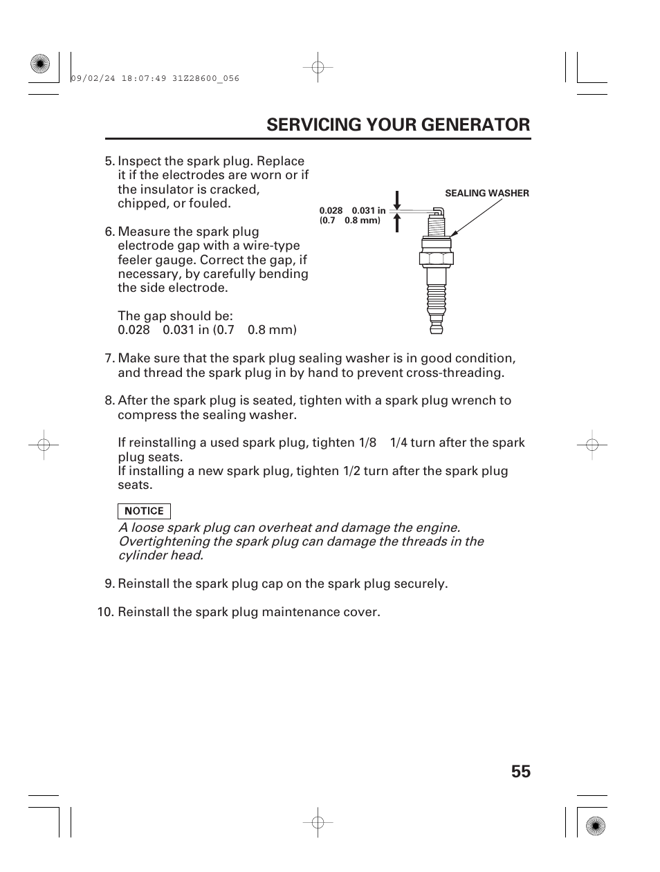 55 servicing your generator | HONDA HANDI EU3000I User Manual | Page 57 / 96