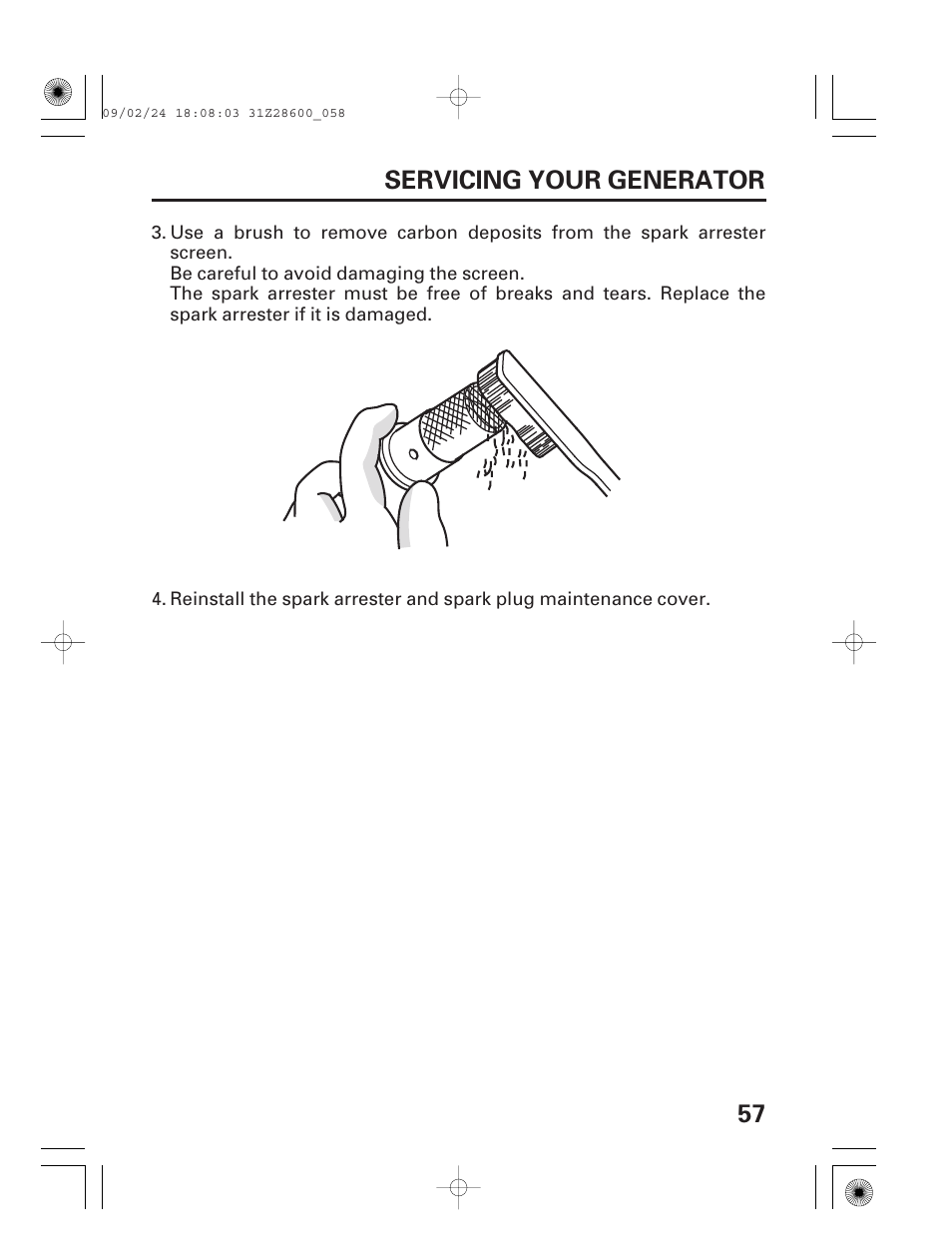 57 servicing your generator | HONDA HANDI EU3000I User Manual | Page 59 / 96