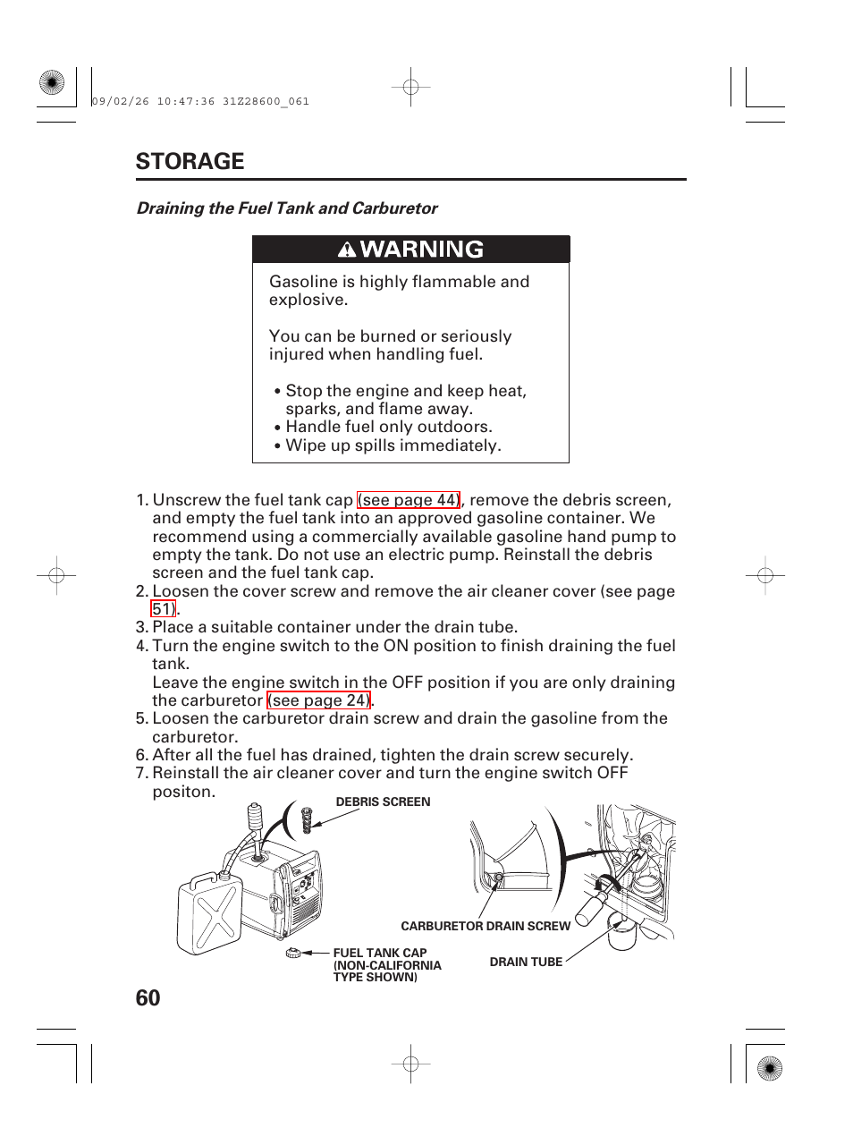 60 storage | HONDA HANDI EU3000I User Manual | Page 62 / 96