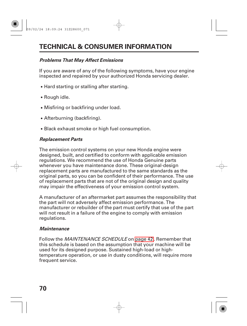 70 technical & consumer information | HONDA HANDI EU3000I User Manual | Page 72 / 96