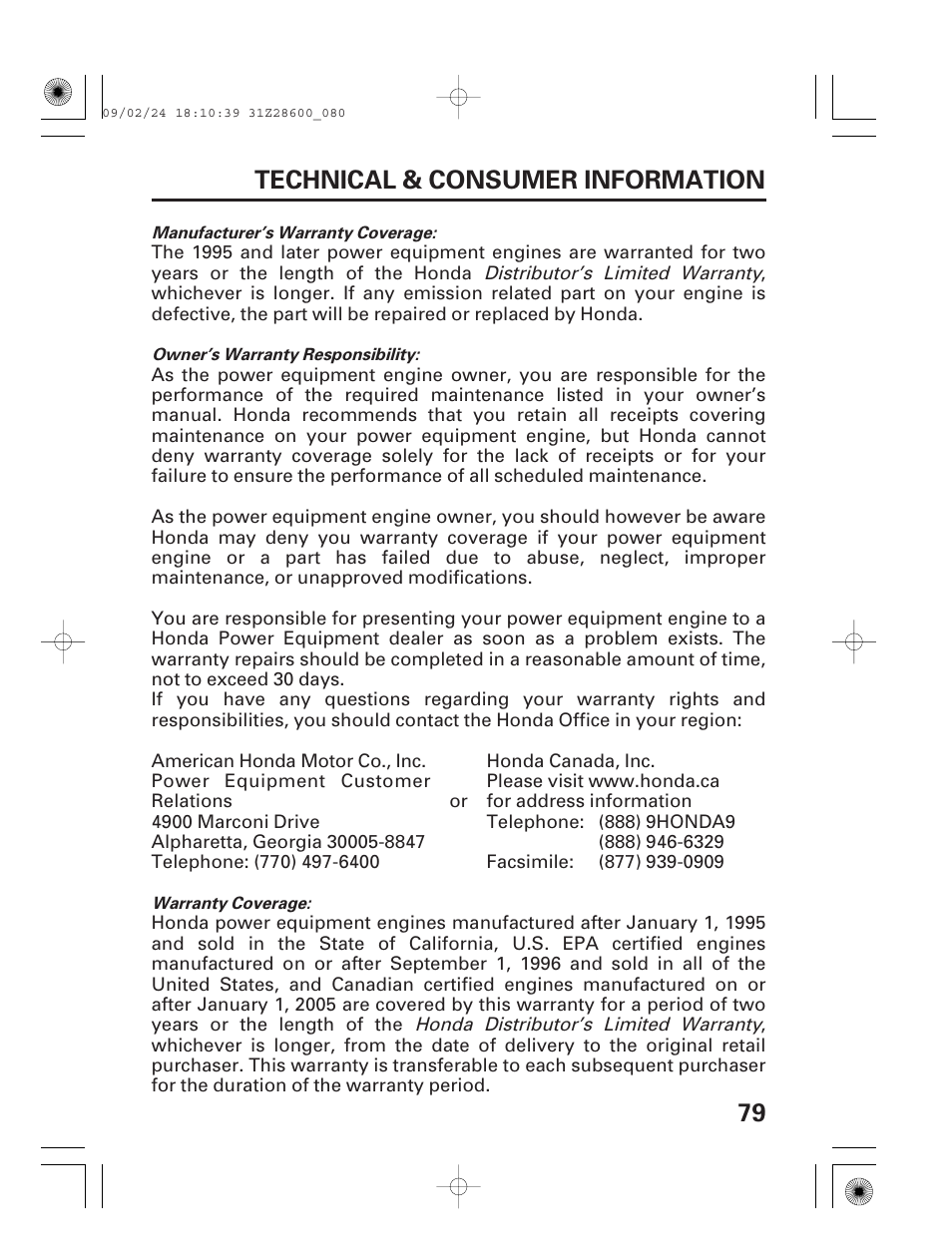 79 technical & consumer information | HONDA HANDI EU3000I User Manual | Page 81 / 96