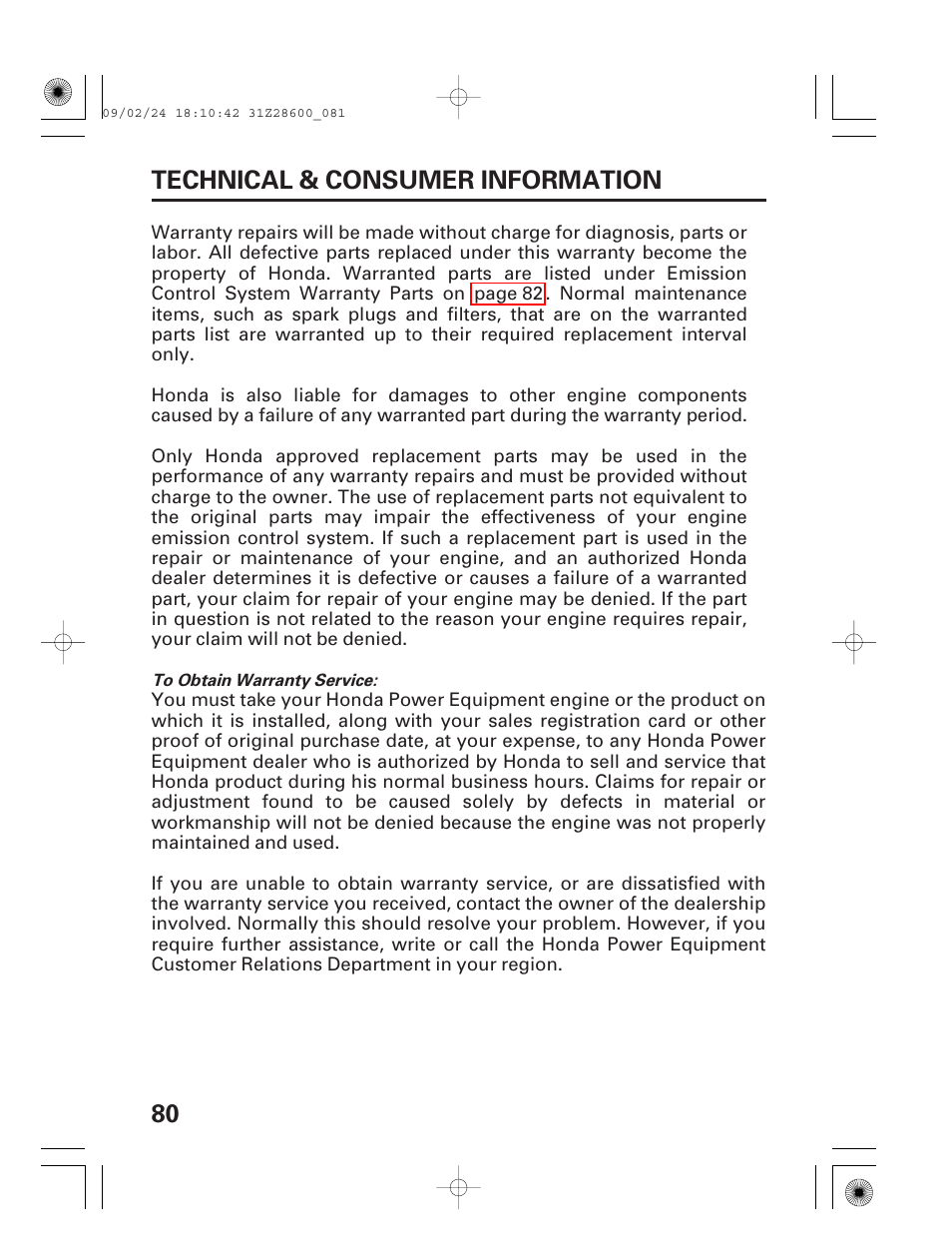 80 technical & consumer information | HONDA HANDI EU3000I User Manual | Page 82 / 96