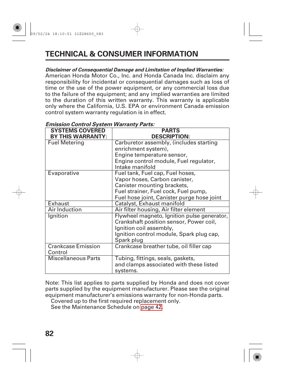 82 technical & consumer information | HONDA HANDI EU3000I User Manual | Page 84 / 96