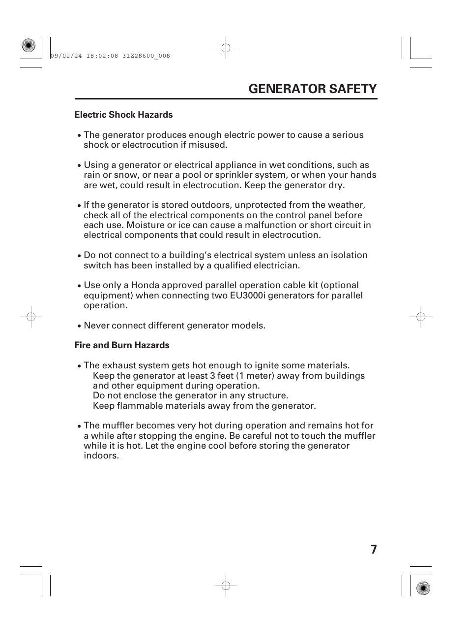 7generator safety | HONDA HANDI EU3000I User Manual | Page 9 / 96