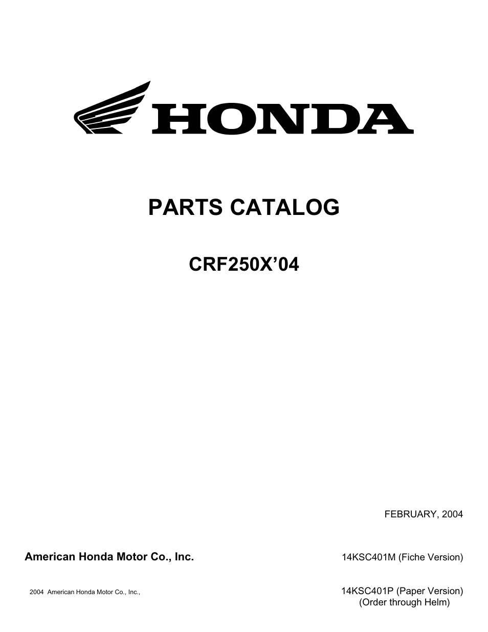 HONDA CRF250X'04 User Manual | 118 pages