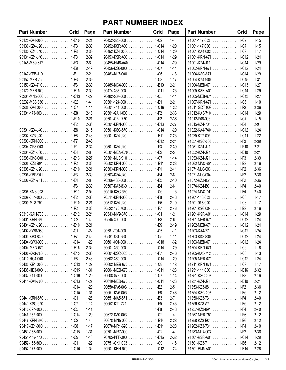 Part number index | HONDA CRF250X'04 User Manual | Page 105 / 118