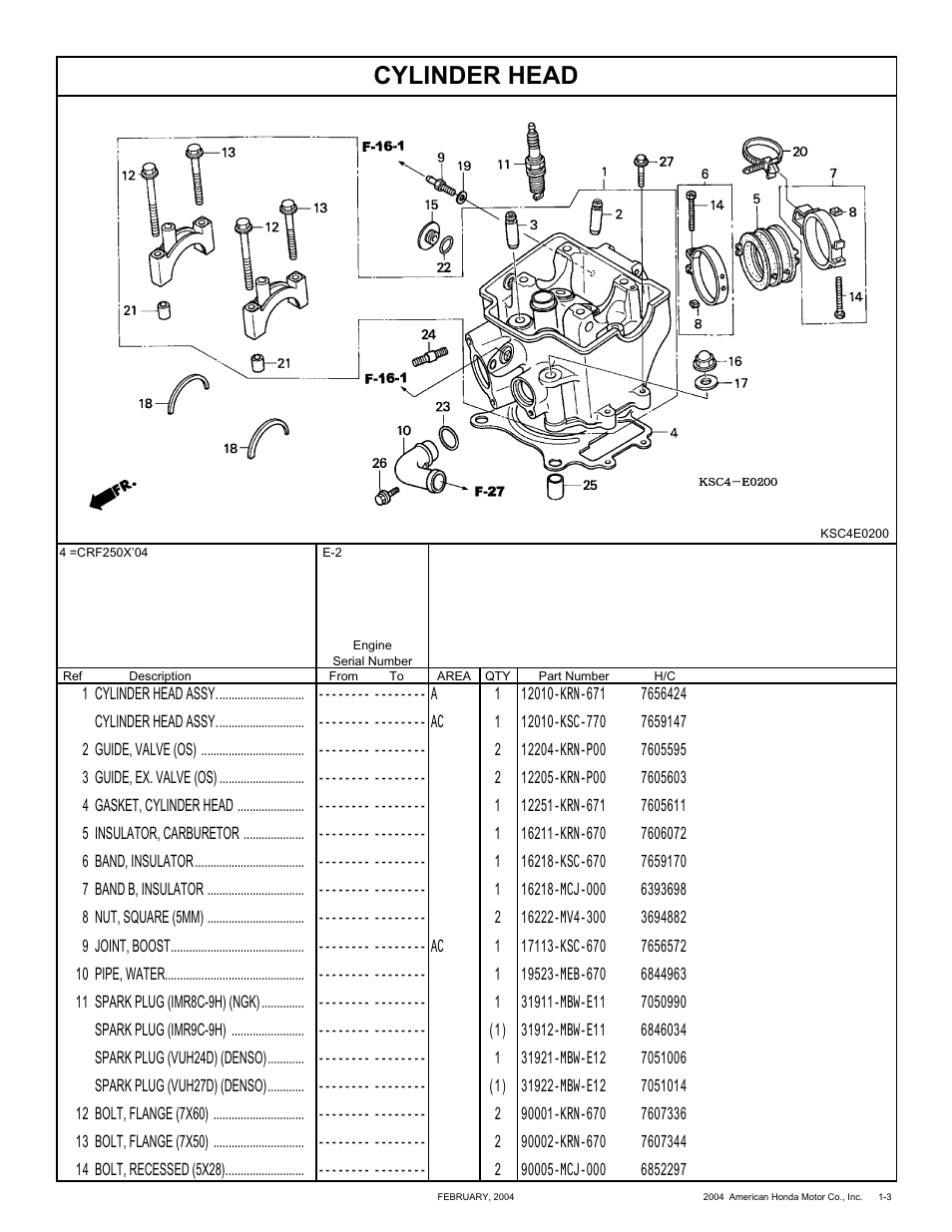 Cylinder head | HONDA CRF250X'04 User Manual | Page 13 / 118