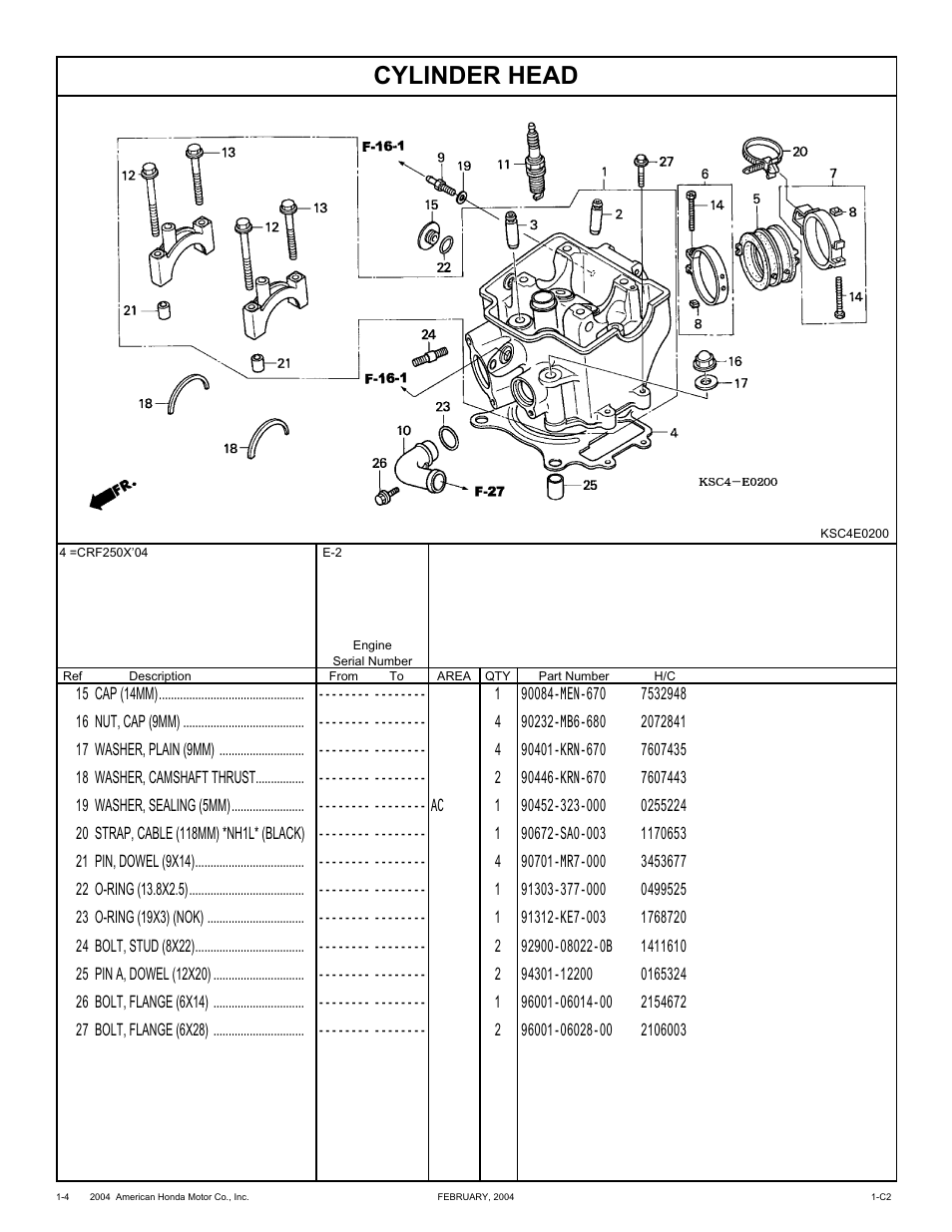 Cylinder head | HONDA CRF250X'04 User Manual | Page 14 / 118