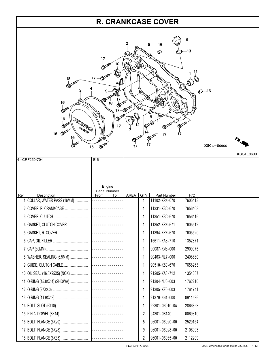 R. crankcase cover | HONDA CRF250X'04 User Manual | Page 23 / 118