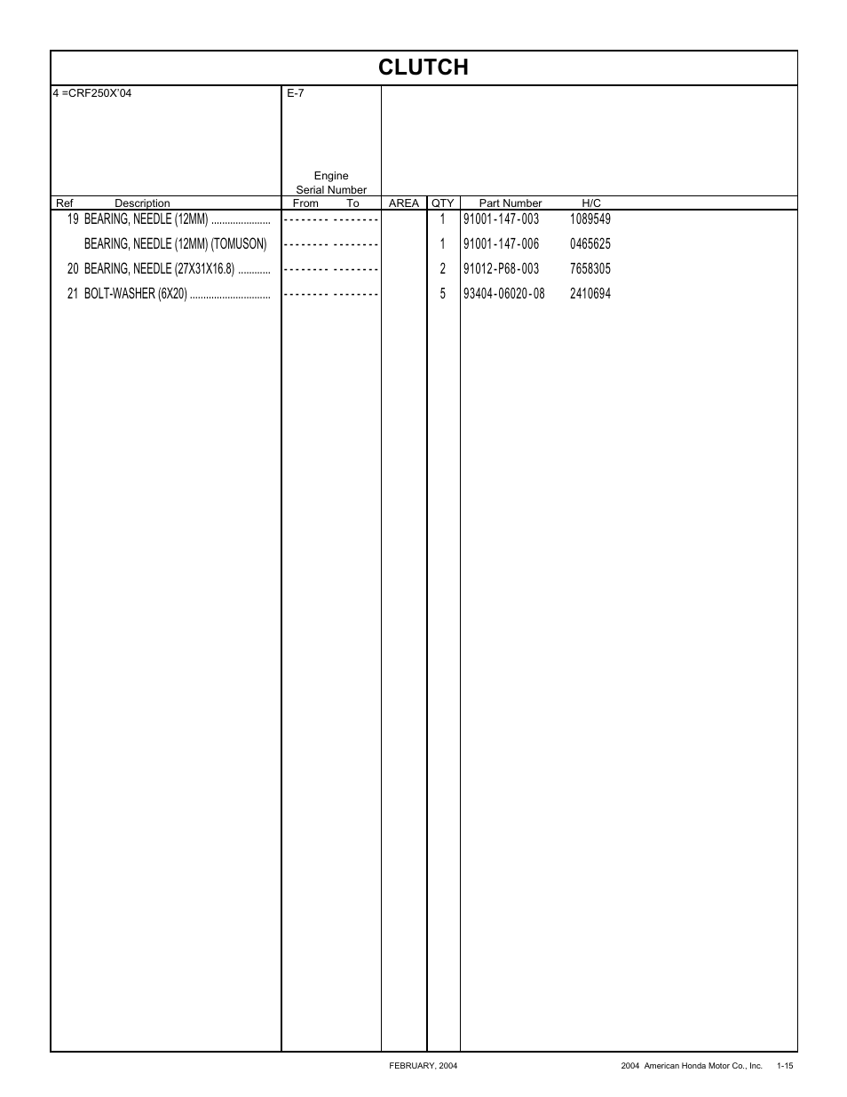 Clutch | HONDA CRF250X'04 User Manual | Page 25 / 118