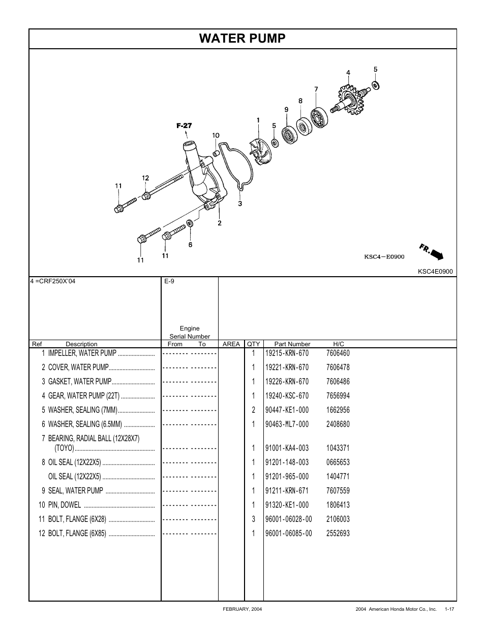 Water pump | HONDA CRF250X'04 User Manual | Page 27 / 118