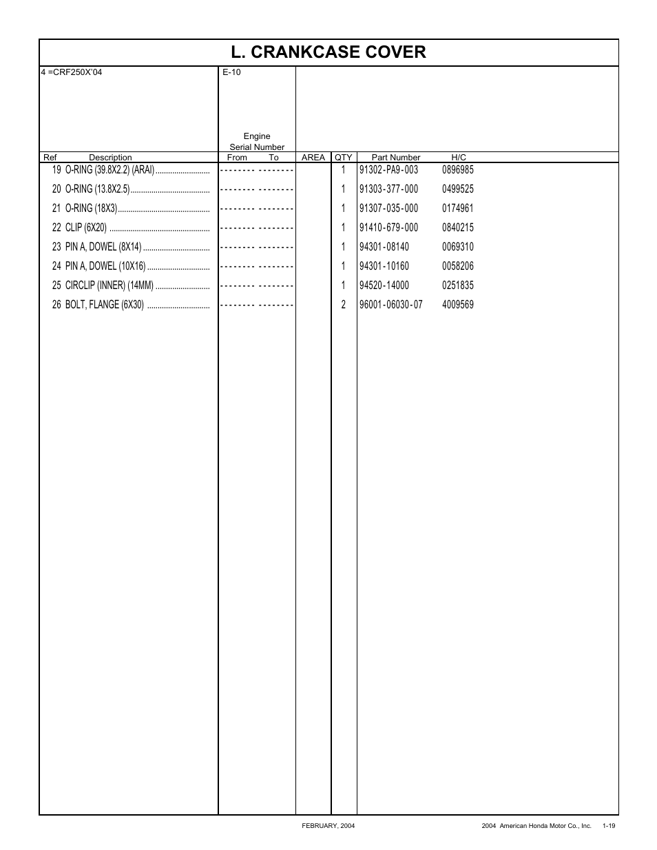 L. crankcase cover | HONDA CRF250X'04 User Manual | Page 29 / 118