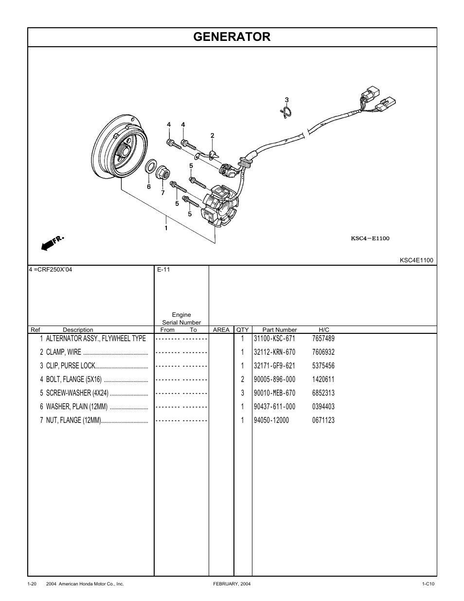 Generator | HONDA CRF250X'04 User Manual | Page 30 / 118