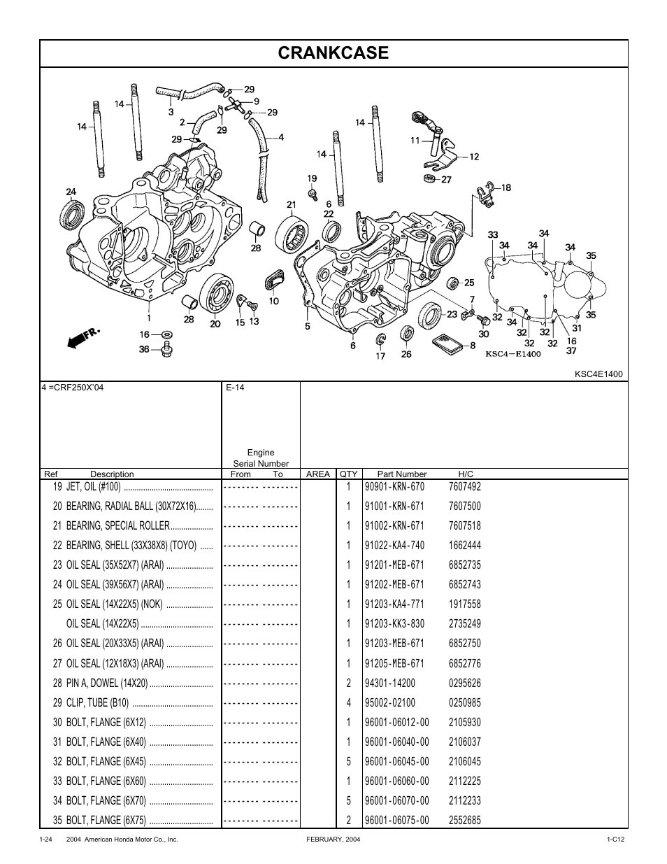 Crankcase | HONDA CRF250X'04 User Manual | Page 34 / 118