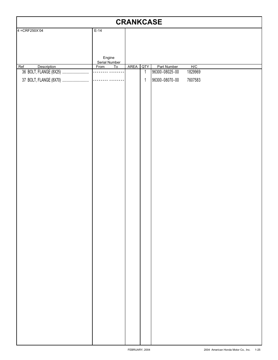 Crankcase | HONDA CRF250X'04 User Manual | Page 35 / 118