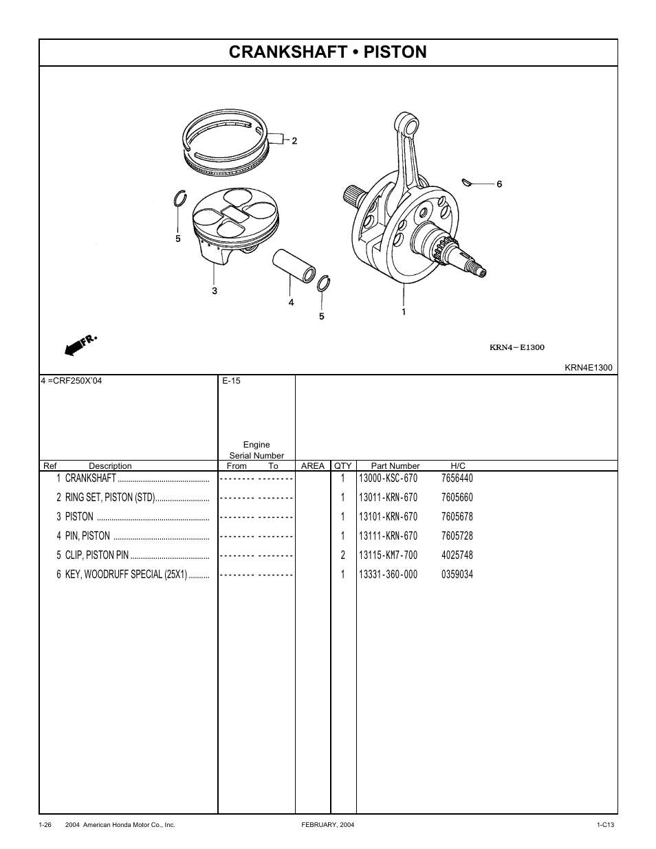 Crankshaft • piston | HONDA CRF250X'04 User Manual | Page 36 / 118