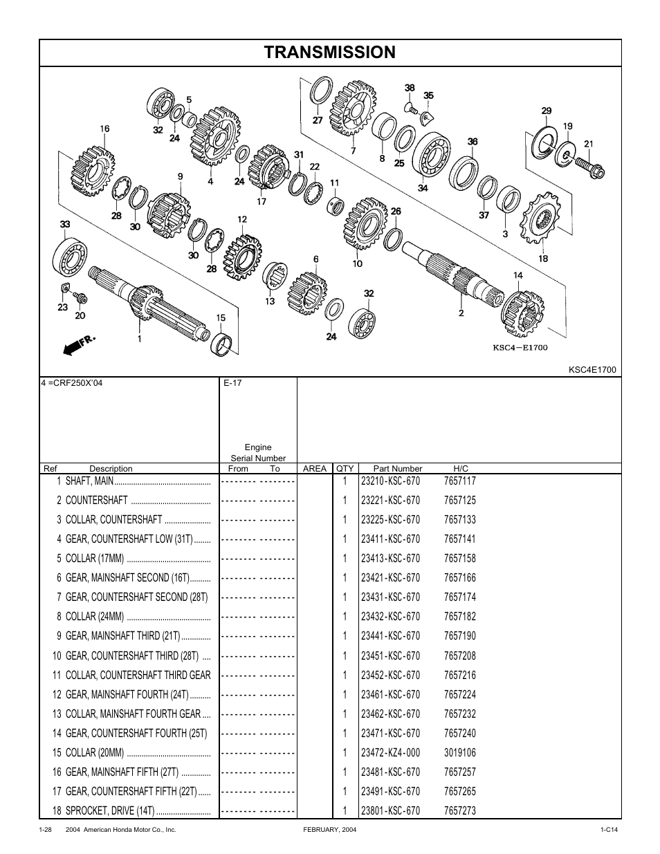 Transmission | HONDA CRF250X'04 User Manual | Page 38 / 118