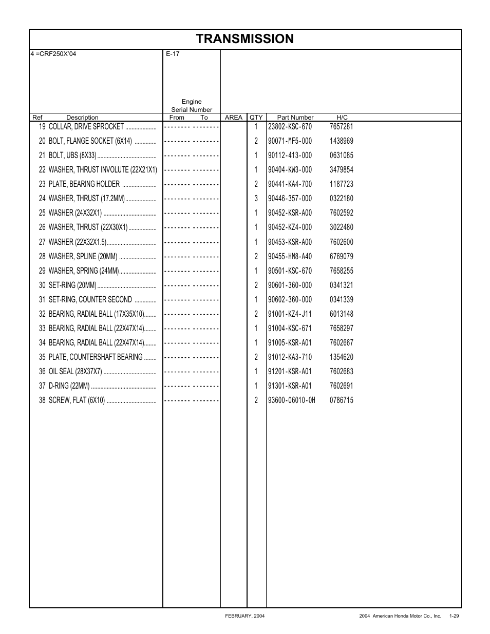 Transmission | HONDA CRF250X'04 User Manual | Page 39 / 118