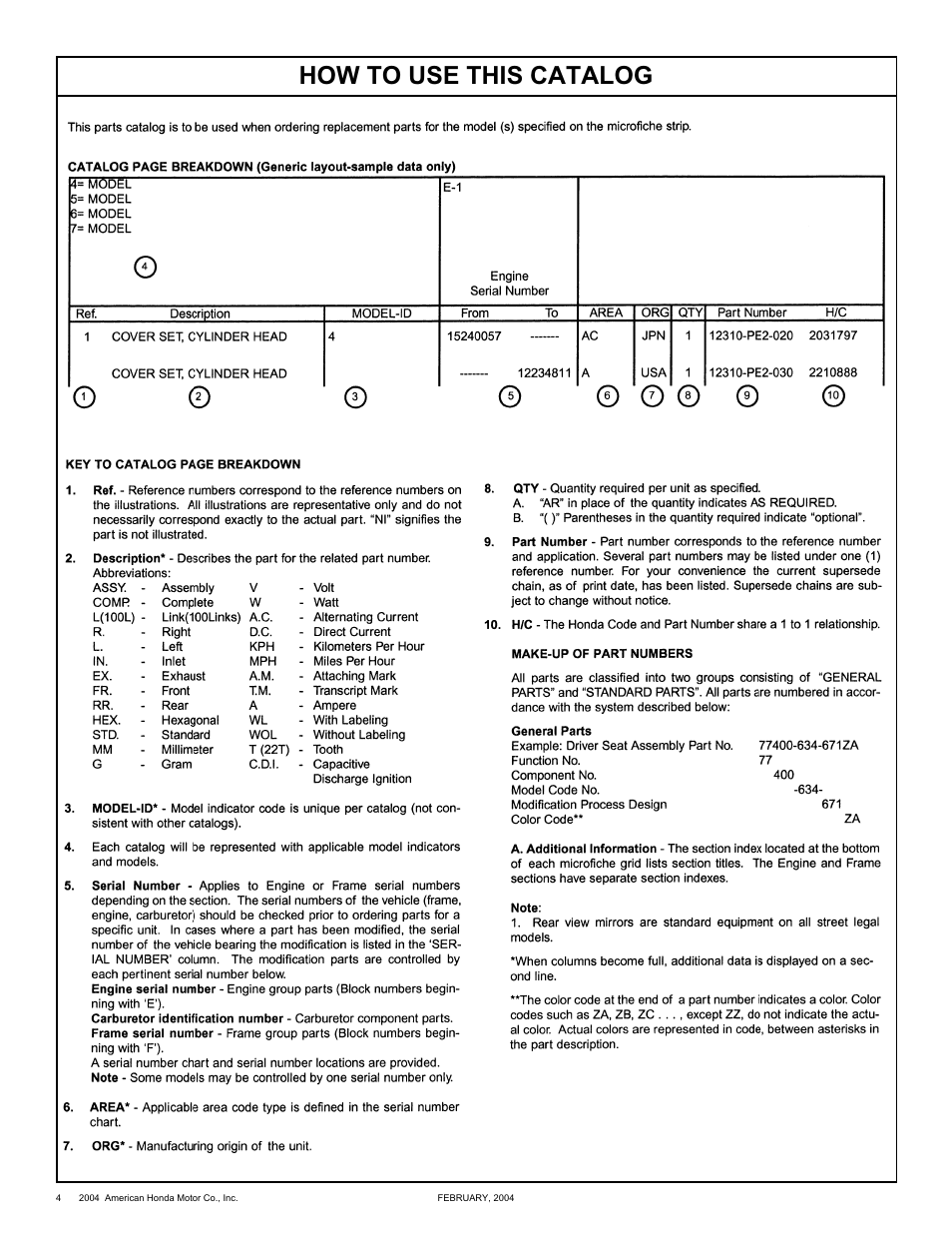 How to use this catalog | HONDA CRF250X'04 User Manual | Page 4 / 118