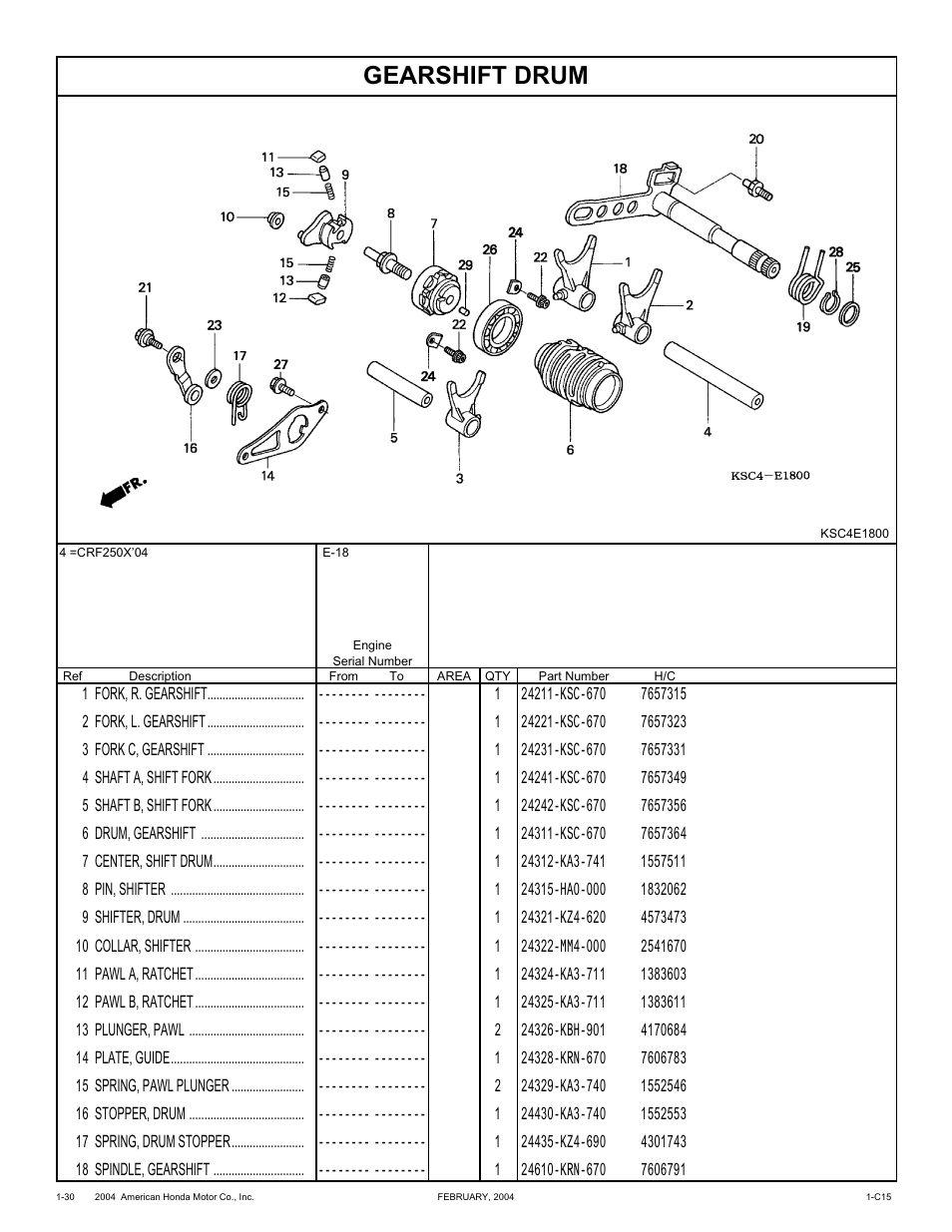 Gearshift drum | HONDA CRF250X'04 User Manual | Page 40 / 118