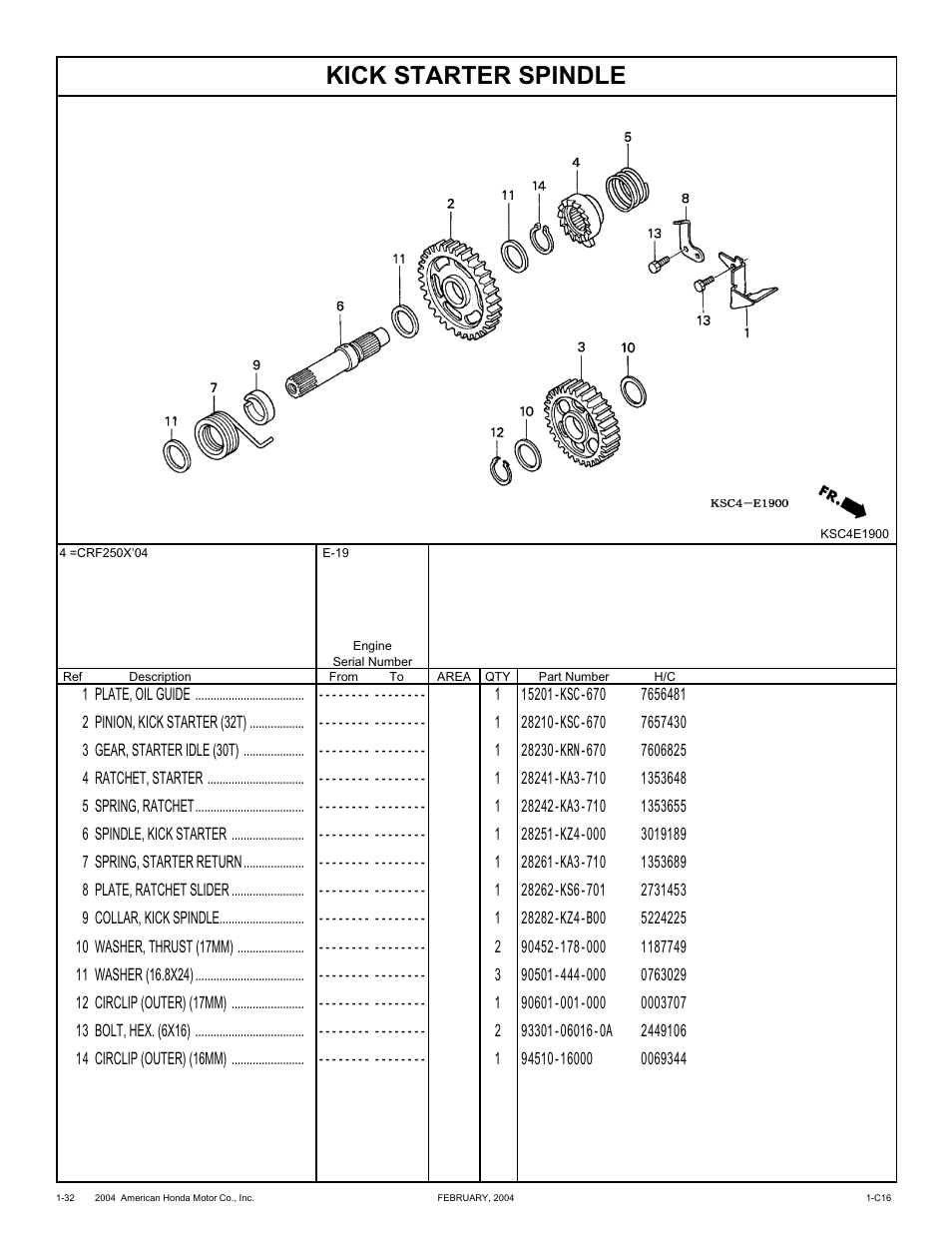 Kick starter spindle | HONDA CRF250X'04 User Manual | Page 42 / 118