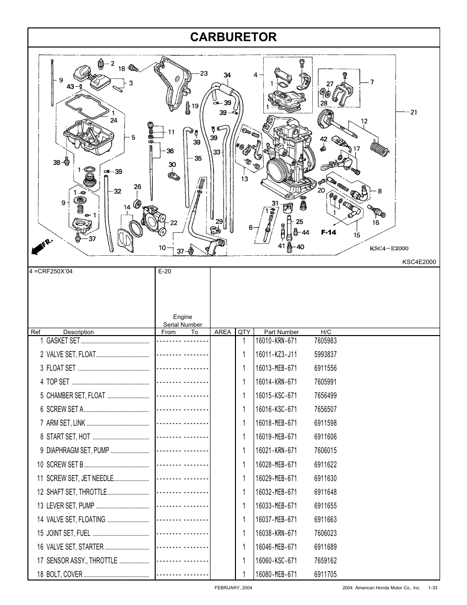 Carburetor | HONDA CRF250X'04 User Manual | Page 43 / 118