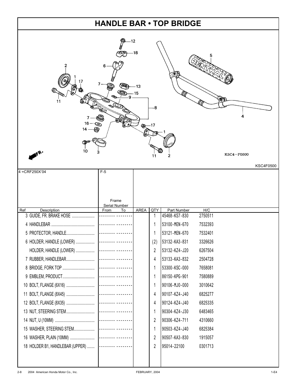 Handle bar • top bridge | HONDA CRF250X'04 User Manual | Page 54 / 118