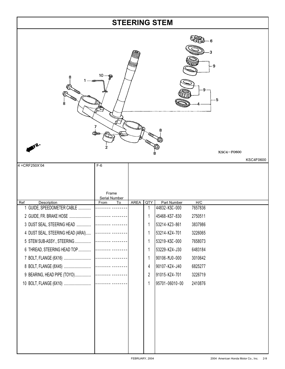 Steering stem | HONDA CRF250X'04 User Manual | Page 55 / 118