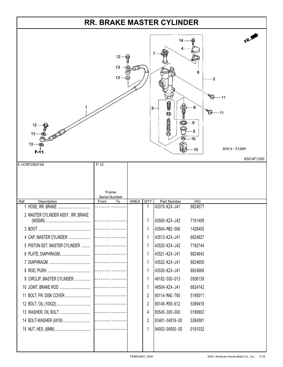 Rr. brake master cylinder | HONDA CRF250X'04 User Manual | Page 65 / 118