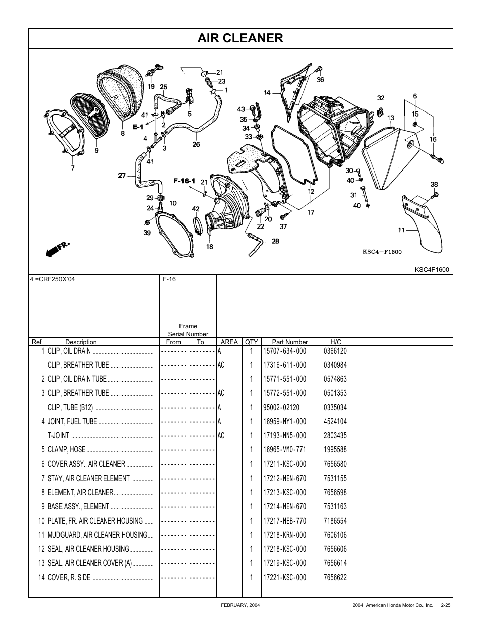 Air cleaner | HONDA CRF250X'04 User Manual | Page 71 / 118