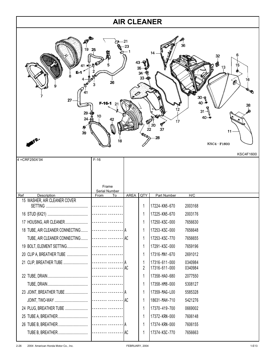 Air cleaner | HONDA CRF250X'04 User Manual | Page 72 / 118