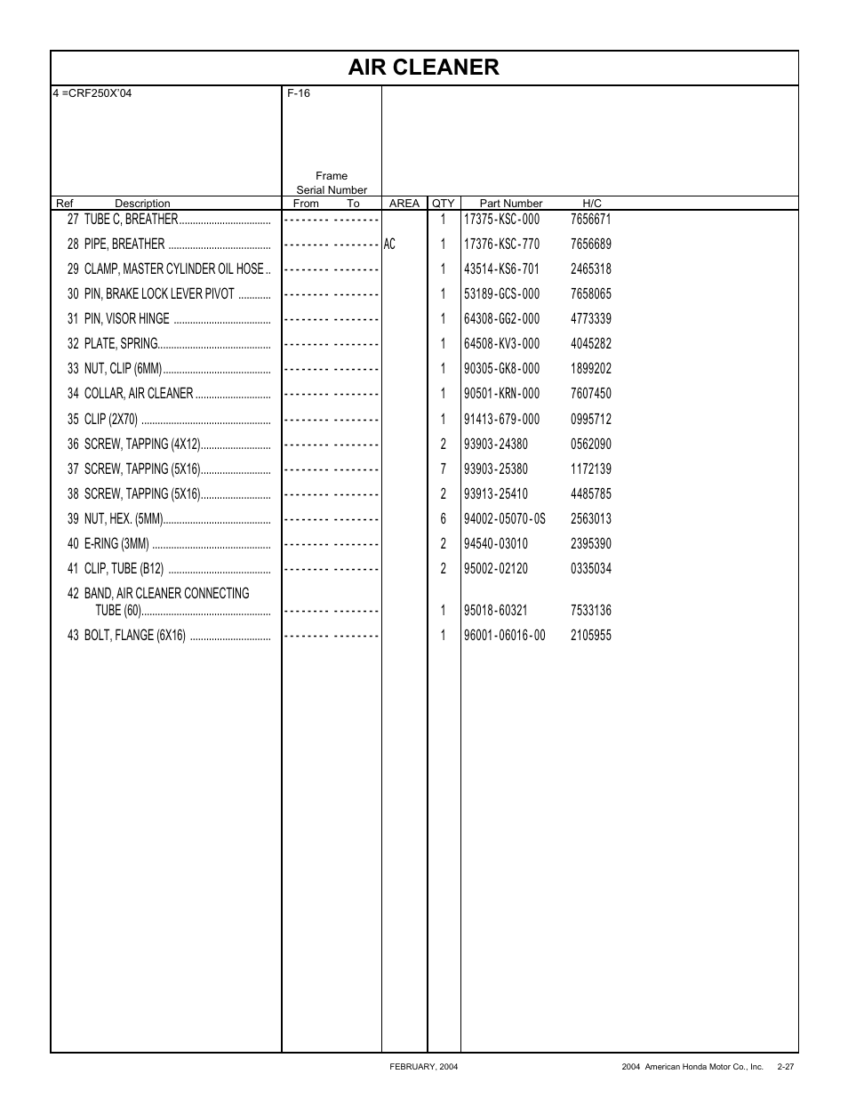 Air cleaner | HONDA CRF250X'04 User Manual | Page 73 / 118