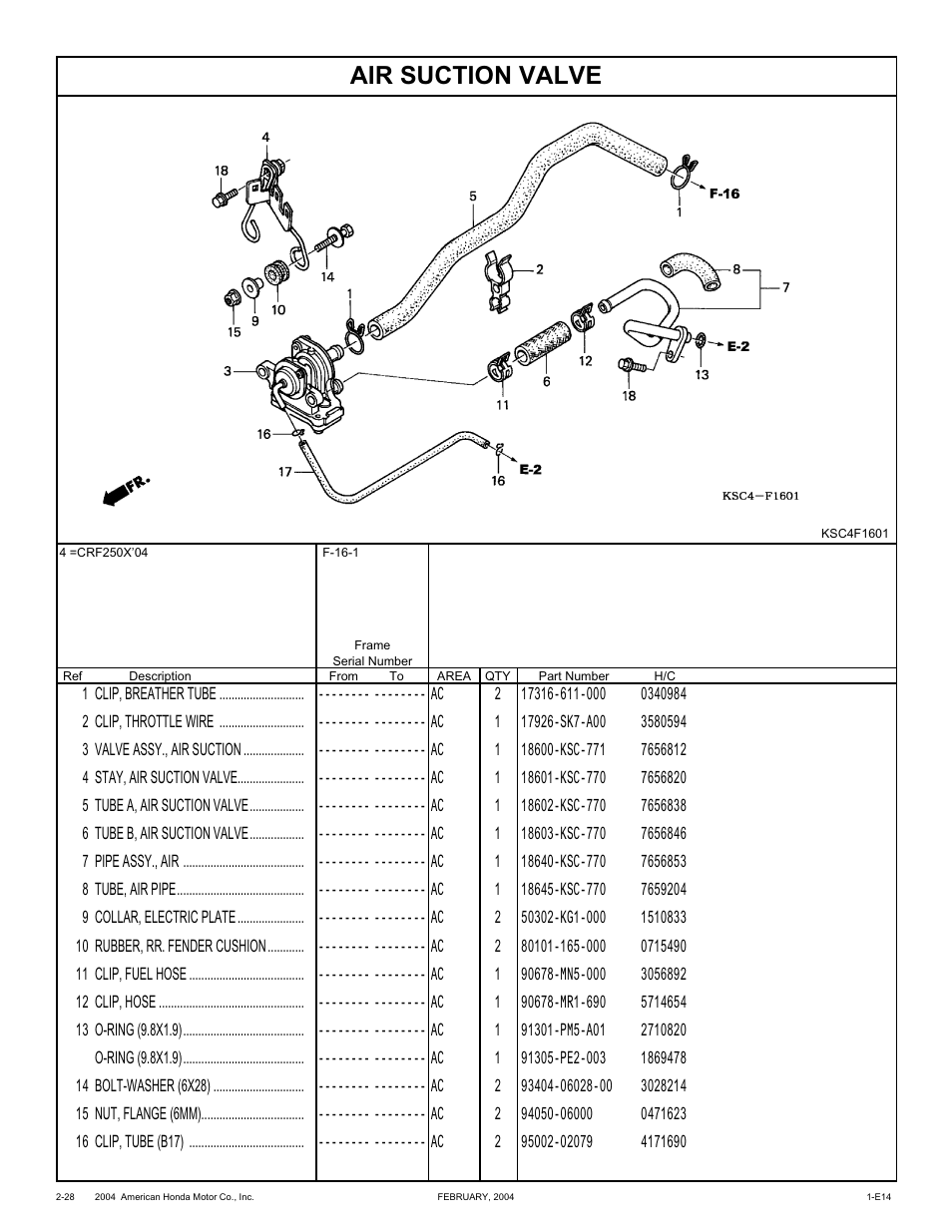 Air suction valve | HONDA CRF250X'04 User Manual | Page 74 / 118