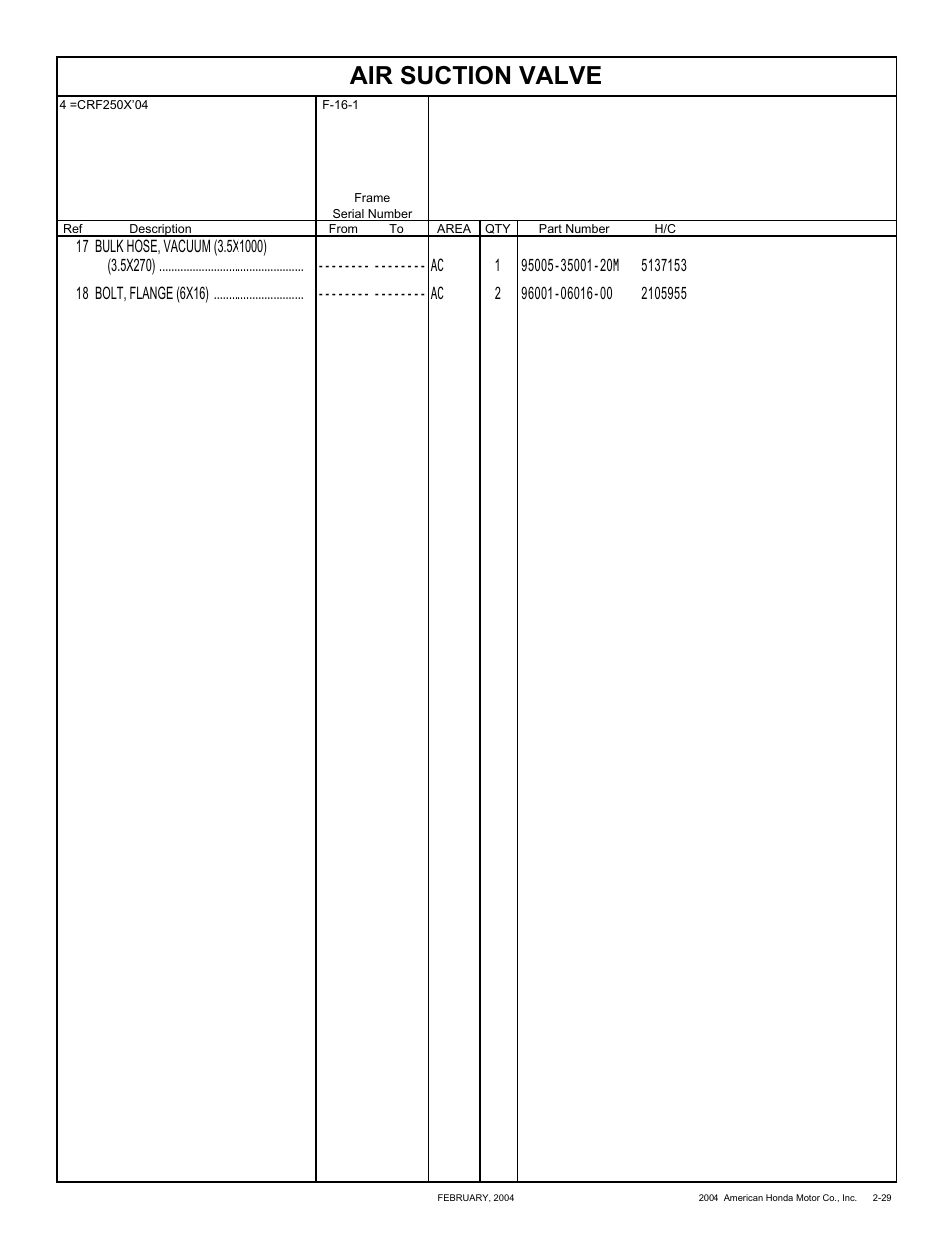 Air suction valve | HONDA CRF250X'04 User Manual | Page 75 / 118