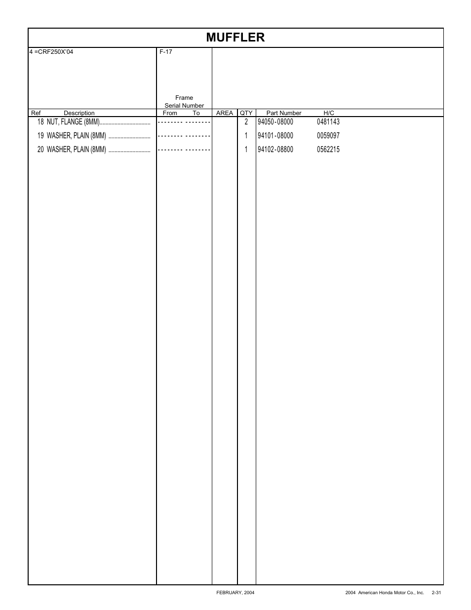 Muffler | HONDA CRF250X'04 User Manual | Page 77 / 118