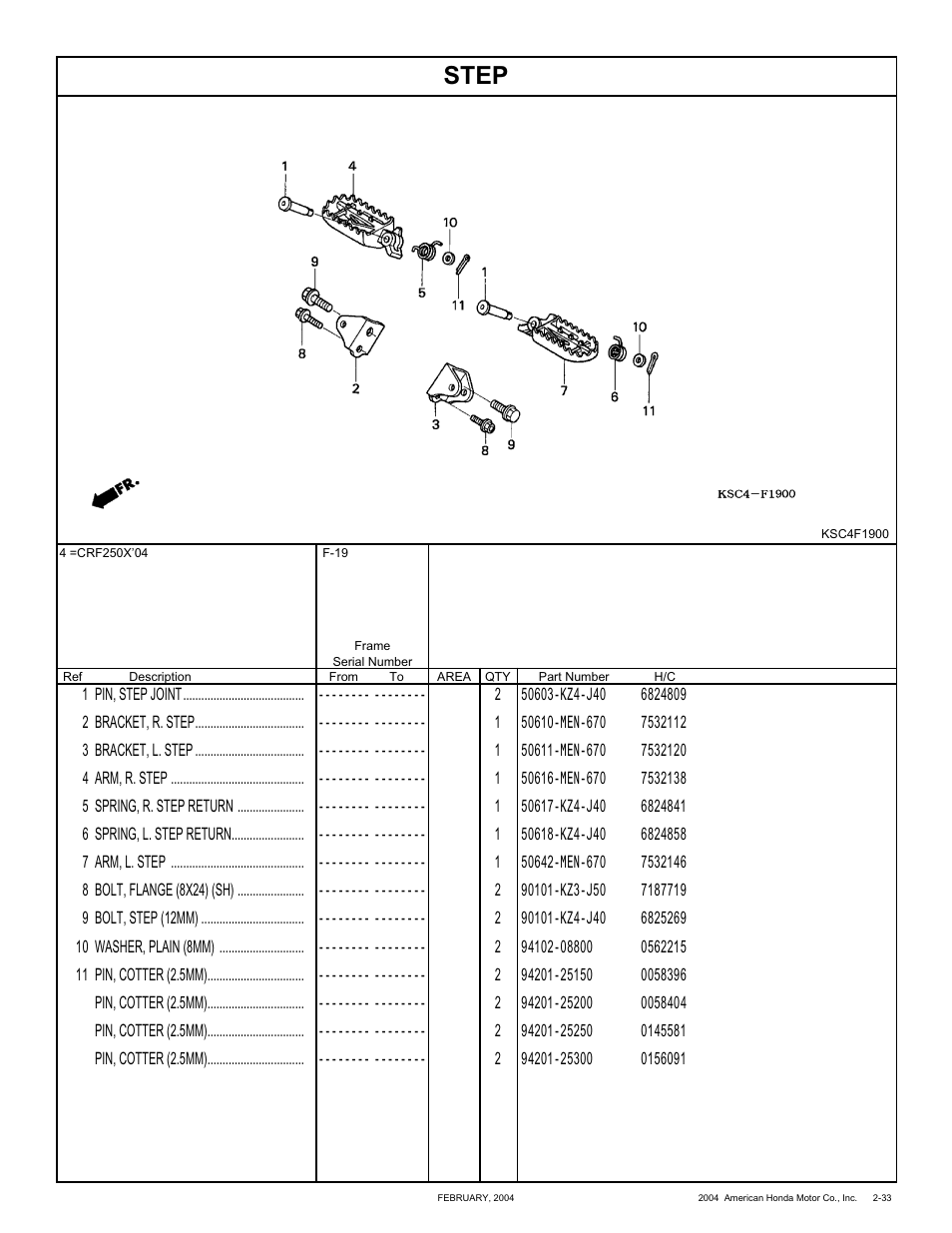 Step | HONDA CRF250X'04 User Manual | Page 79 / 118