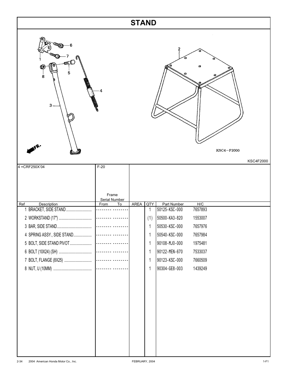 Stand | HONDA CRF250X'04 User Manual | Page 80 / 118