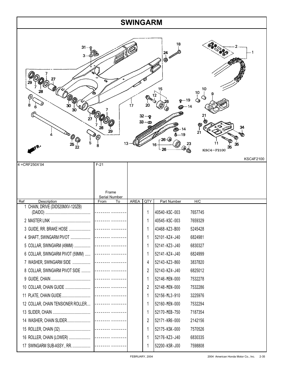 Swingarm | HONDA CRF250X'04 User Manual | Page 81 / 118